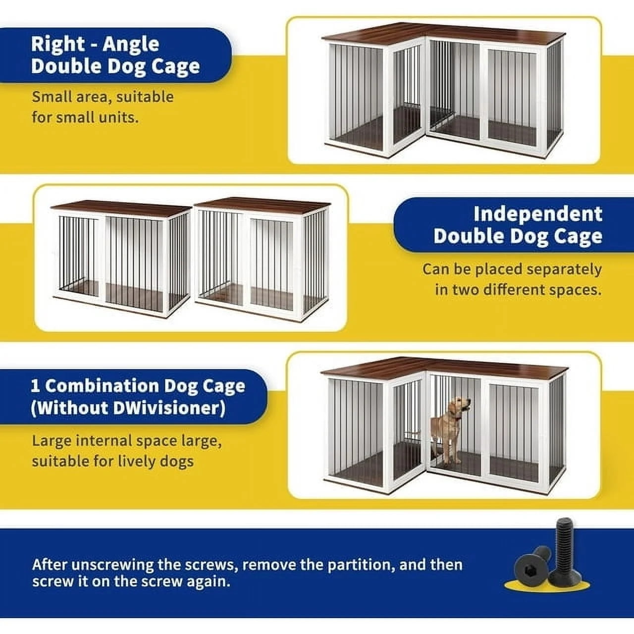 Double Dog Crate Furniture for 2 Large Dogs, Cuoote 79.1" All Steel Kennel with Removable Divider, Extra Large Indoor Dog House Cage