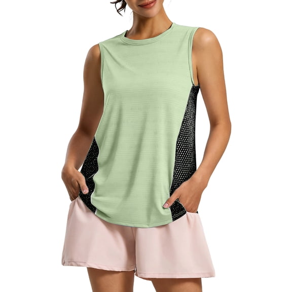 Admvng Women's Sports Tops Round Neck Casual Sleeveless Flowy T-shirt
