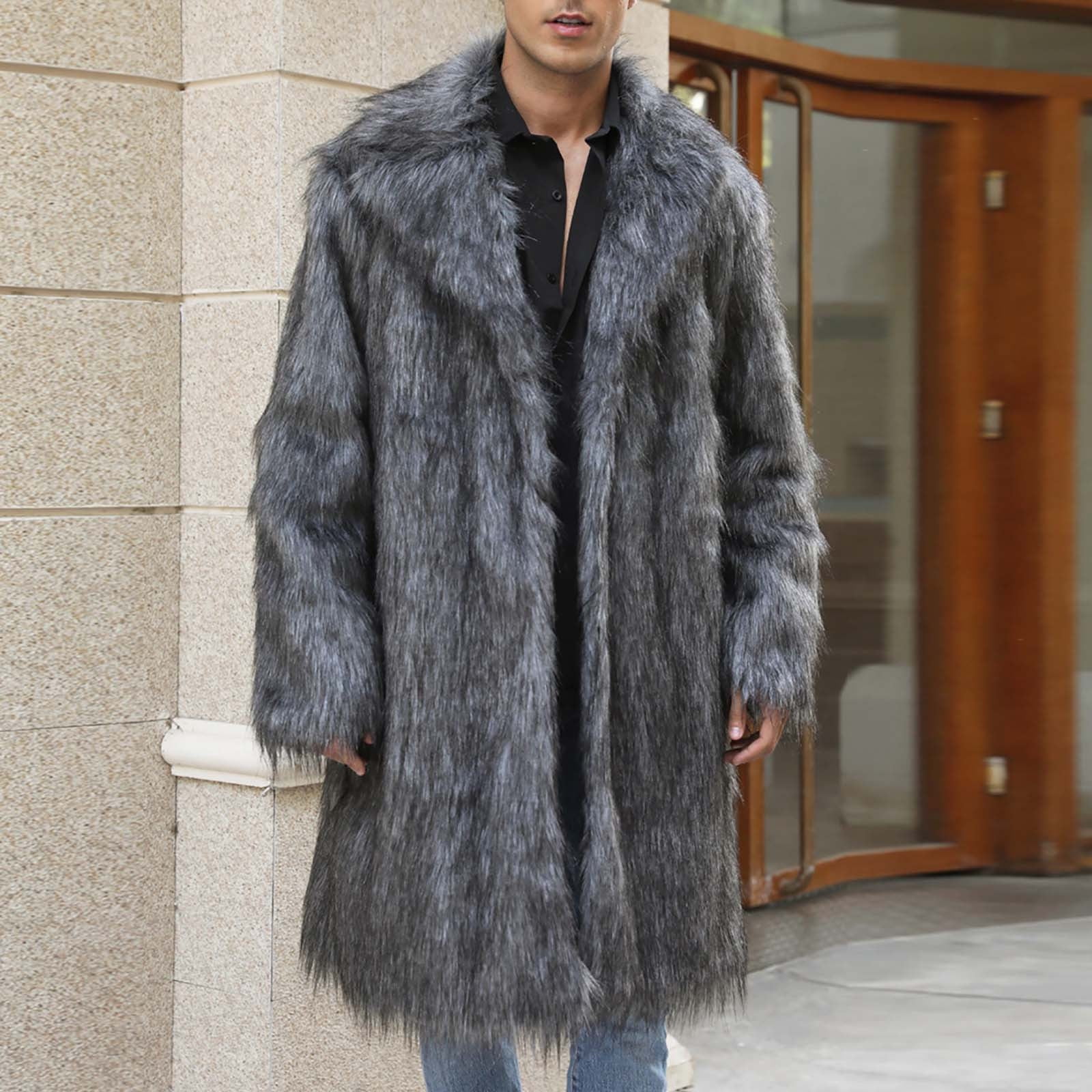 ジャケット・アウター ACKA fur flare middle coat Xysaqa Mens Luxury Faux Fured Coat Jacket Winter Warm Long