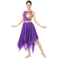 thumbnail image 6 of IBTOM CASTLE Women's Lyrical Dance Costume Shiny Metallic Lyrical Dress Asymmetric Flowy Chiffon Skirt Contemporary Dance Clothes XL Purple, 6 of 8