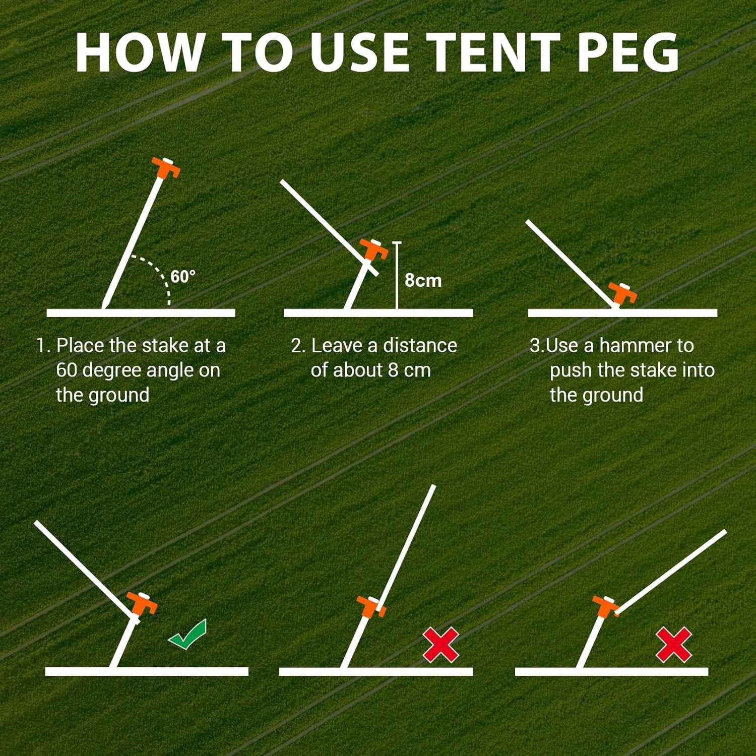 USA Galvanized Non-Rust Camping Family Tent Pop Up Tent Stakes Canopy Anchors Heavy Duty 10pc-Pack, with 4x10ft Ropes & 1 Orange Stopper