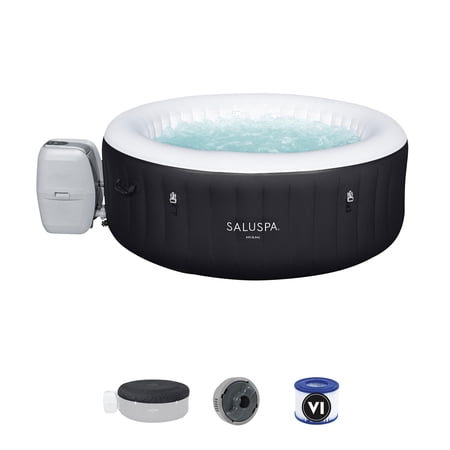Bestway Miami SaluSpa 140 Air Jet Round 2-4 Person Inflatable Hot Tub Spa with Cover, Black