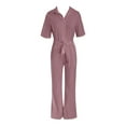 thumbnail image 5 of Women's V Neck Long Sleeve Jumpsuit Elegant Wide Leg Romper with Belt and Pockets for Casual Wear, 5 of 5