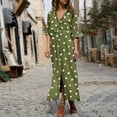 thumbnail image 2 of Robes d'Automne pour Femmes 2022 à Col en V à Pois Boutonnées à Manches Longues Robe à Col Décontractée Douce Fluide Robe Midi, 2 of 7
