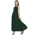 thumbnail image 2 of eloria Women's Georgette Summer Casual Pleated Design V Neck Sleevless A Line Long Dress, Color : Bottle Green | Size : M, 2 of 6