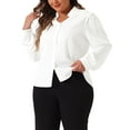 thumbnail image 4 of Agnes Orinda Women's Plus Size Dressy Casual Shirts Button Up Notch V Neck Long Sleeve Work Office Blouses Tops 1X White, 4 of 5