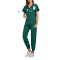 thumbnail image 2 of Women Jogger Scrub Sets 2 Pieces 2026 Spring Summer V-Neck Scrub Top and Jogger Pants Quick Dry Nursing Scrubs Set Stretch Medical Uniform Suits with Pockets Dark Green L, 2 of 5