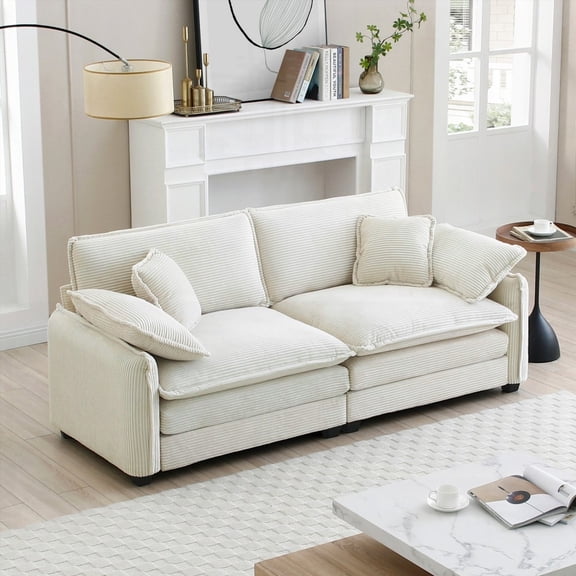 Modern and Comfortable 2-Seater Sofa with Beige Corduroy Upholstery (220×80×75cm)