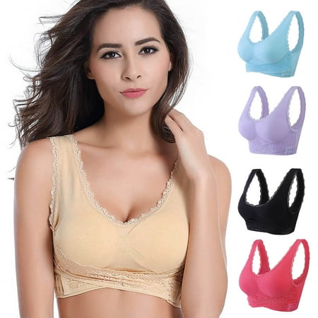 

rygai Yoga Bra Solid Color Side Buckle Gathering Adjustment Elastic Hem Support Breast Nylon Wire Free U Back Vest Bra for Running Black M