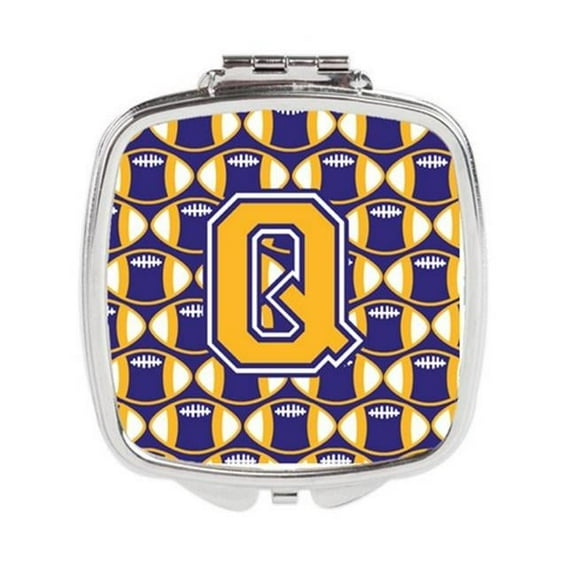 Carolines Treasures Letter Q Football Purple & Gold Compact Mirror - Purple & Gold - 3in. H x 0.3in. W x 2.75in. L
