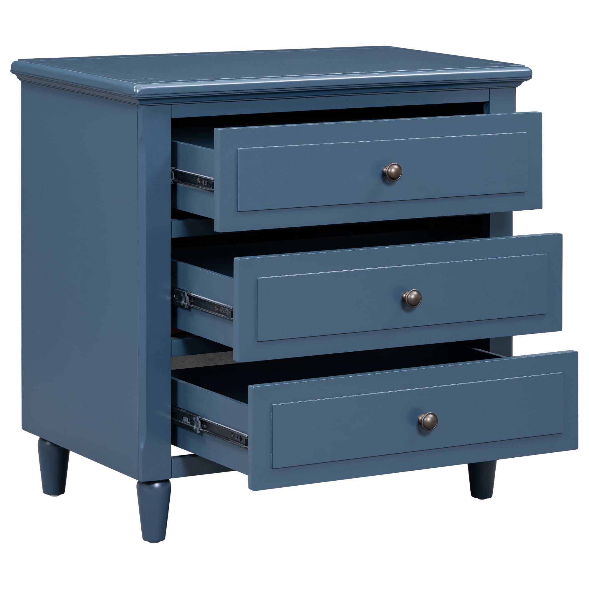 3 Drawer Nightstand,28" H Bedside Cabinet with Metal Handle,Modern Sofa Side Table with Rubber Legs for Bedroom Sofa Couch Office,Blue