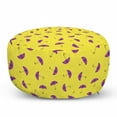 thumbnail image 1 of Umbrella Pouf Cover with Zipper, Print of Colored Rain Accessory Patterns Along Retro Design Seasonal Art, Soft Decorative Fabric Unstuffed Case, 30" W X 17.3" L, Yellow and Violet, by Ambesonne, 1 of 5