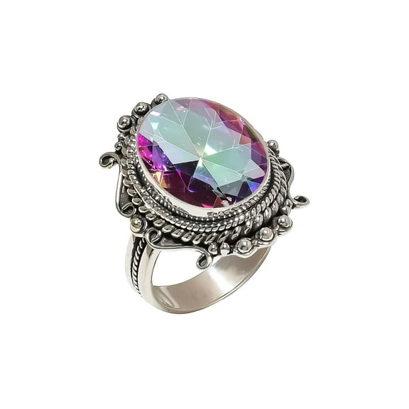Rainbow Mystic Fire Topaz 925 Sterling Silver Ring, 18X13 mm Oval Gemstone Ring, Rainbow Ring, Christmas Gift, Unique Jewelry Ring, Adjustable Ring V6