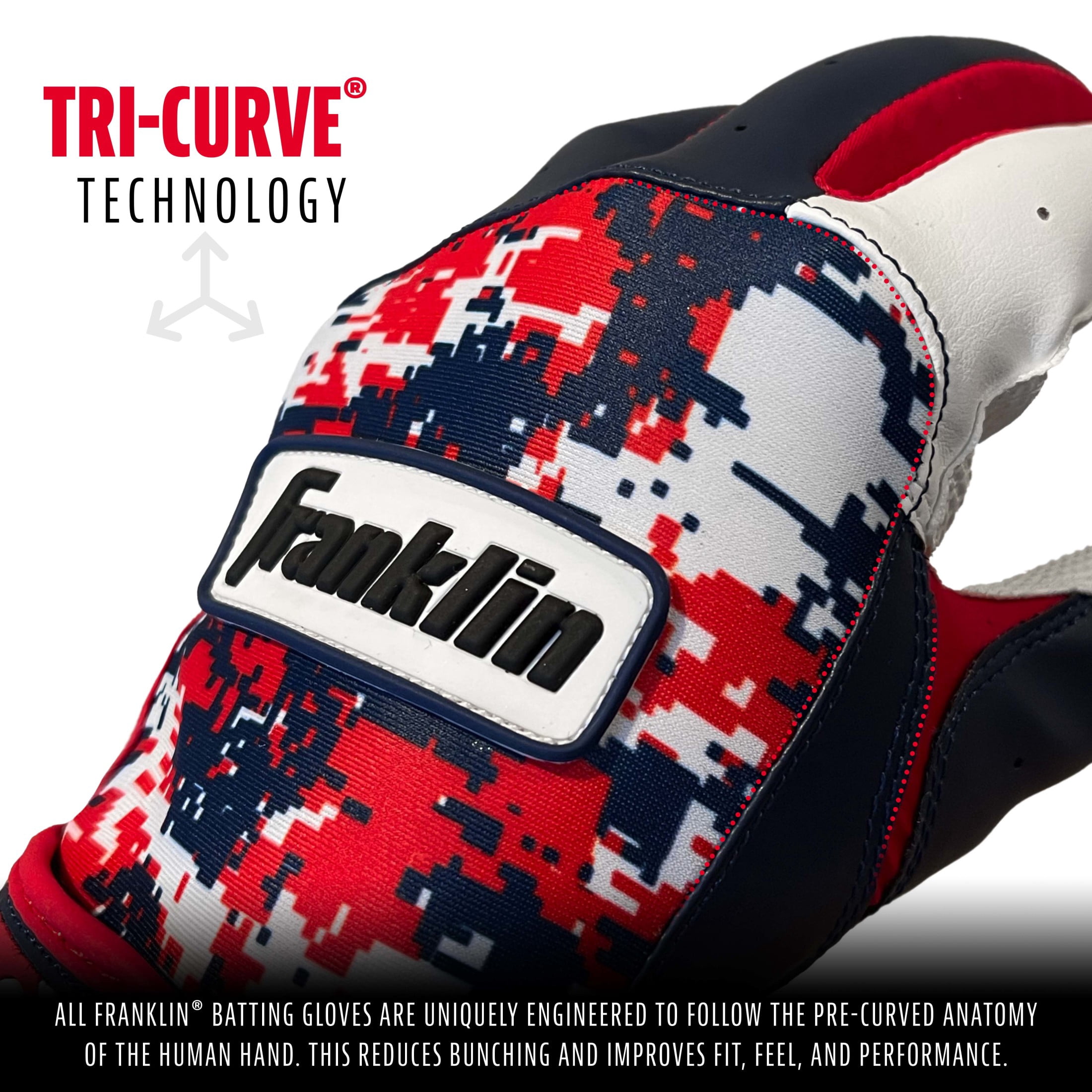 Franklin Sports Digitek Batting Gloves White/Navy/Red Digi Youth Large