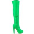 thumbnail image 3 of BLISSFUL STEP Women's Patent Leather Chunky Heel Platform Over Knee Prom High Boots Green 9, 3 of 7
