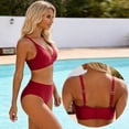 thumbnail image 5 of Fmbrln Bikini Sets for Women with Skirts 2 Piece Swimsuits Fashion V Neck Adjustable Strap Side Drawstring Ruffle Hem Solid Bathing Suits, 5 of 9
