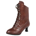 thumbnail image 2 of Women's Victorian Ankle Boots - Mid Calf, Round Toe, Black Boots with Chunky Heel & Lace Up Detail,40, 2 of 7