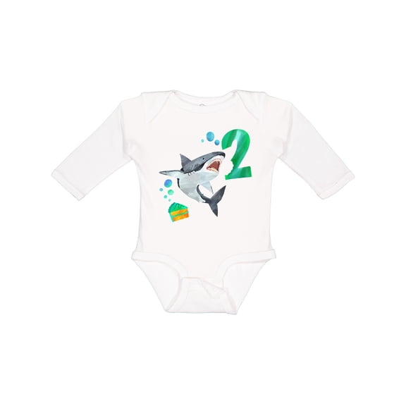 Inktastic Second Birthday Shark with Cake Boys or Girls Long Sleeve Baby Bodysuit