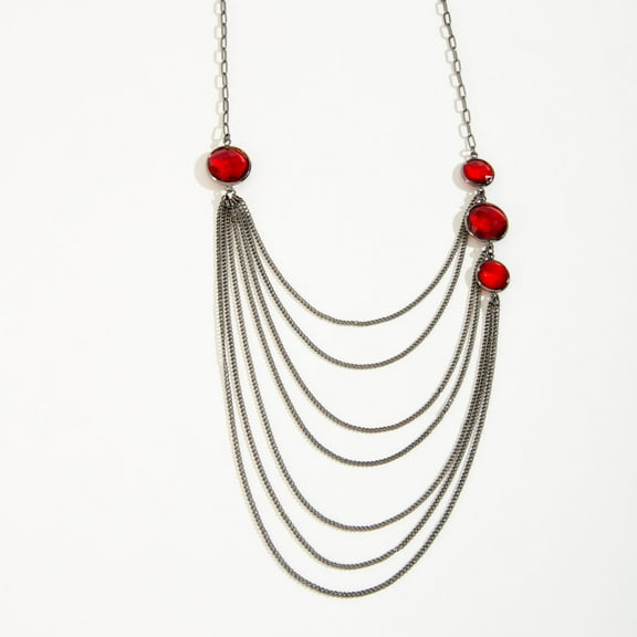 Womens Red Gemstone Silver Long Layered Necklace by Howard's