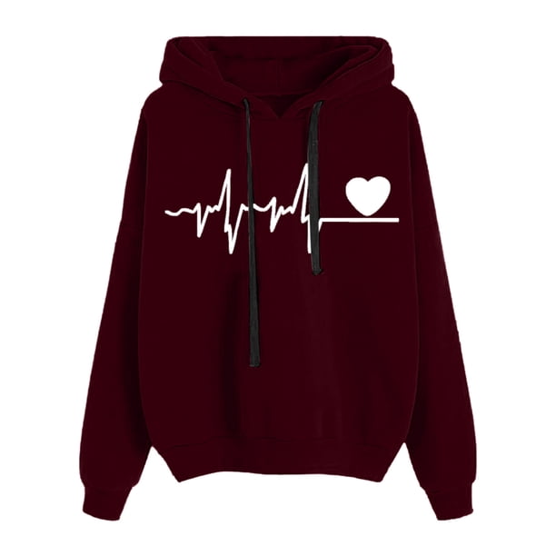 Gibobby Sudadera con Capucha para mujer Premium Love Print Slouchy Hoodie Sweatshirt Drawstring With Blouse Top (Vino, L)