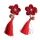 thumbnail image 2 of FELTECHELECTR 1 par de pinzas para el pelo con forma de flor y campana de pato para niñas, con borlas, accesorios chinos para el cabello (rojo), 2 of 6