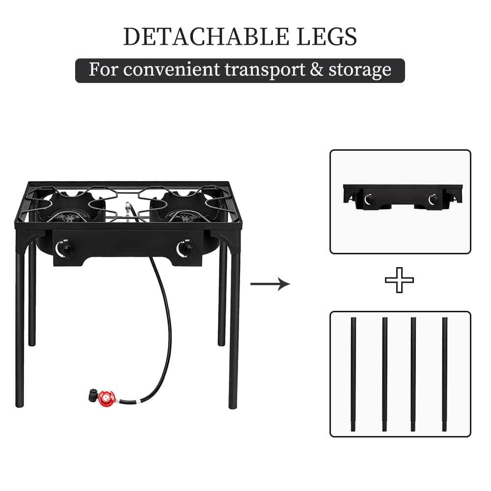 Spaco 150000-BTU Outdoor Camp Stove, Rectangular High Pressure Propane Gas Cooker, Portable Cast Iron Cooking Burner, Stove for Outdoor as Patio, Picnic, Backyard, Black