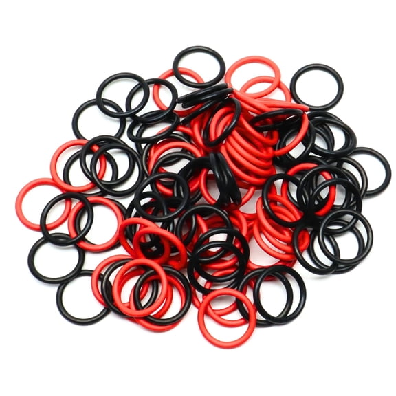 100 Pack Soft Stitch Ring Markers for Knitting and Crochet - Flexible, Snag-Free Rubber Stitch Markers Medium Size for Needle Sizes 9-15, Red & Black