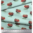 thumbnail image 2 of Soimoi Green polyester Crepe Fabric Barn & Cow Farm Printed Fabric 1 Yard 52 Inch Wide, 2 of 3