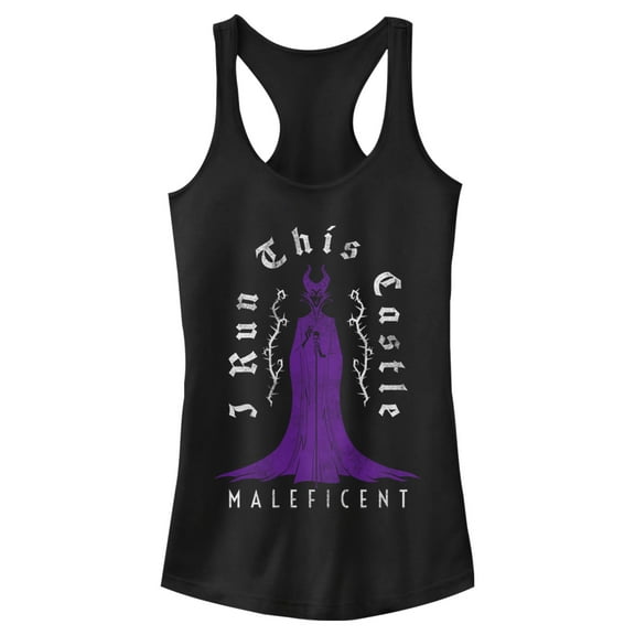 Junior's Sleeping Beauty Maleficent I Run This Castle Racerback Tank Top Black Small