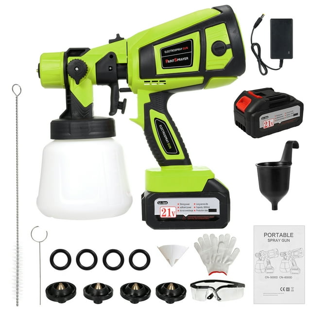 Mistaha Pulvérisateur de Peinture Électrique Sans Fil HVLP avec Récipient de 900ML, 2*2000mAh - Idéal pour Clôtures et Décorations Intérieures/extérieures - 3 Modes (Version US Verte avec Accessoires Bonus)