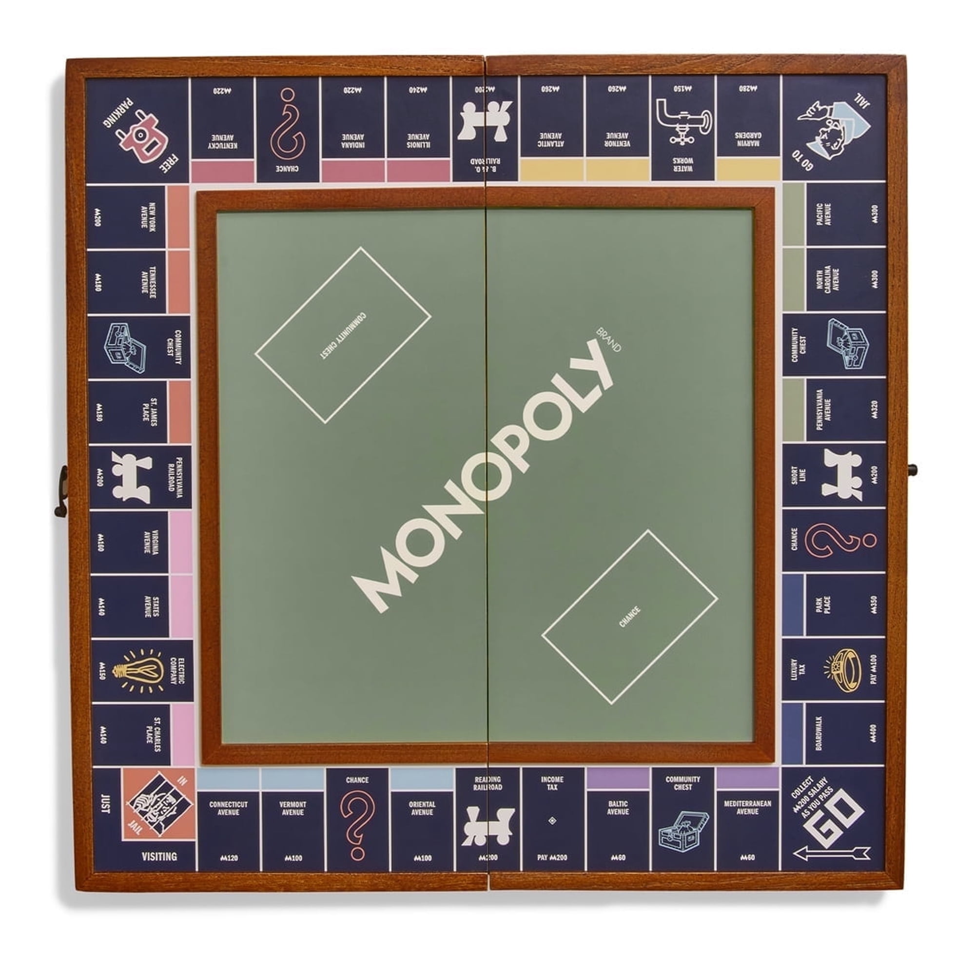 WS Game Company Monopoly Grand Edition — Collector’s Board Game with Deluxe Folding Wood Frame, Premium Banker’s Tray, Silver Metal Tokens, Wooden Houses and Hotels