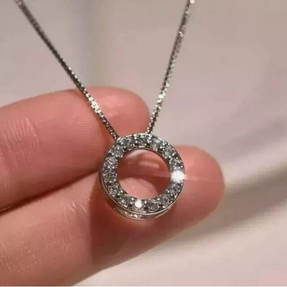 2Ct Round Cut Lab Created Diamond Open Circle Pendant 14K White Gold Plated 925 Silver