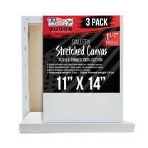 U.S. Art Supply 11" x 14" Gallery Depth 1-1/2" Profile Stretched Canvas 3-Pack - Acrylic Gesso Triple Primed 12-ounce 100% Cotton Acid-Free Back Stapled