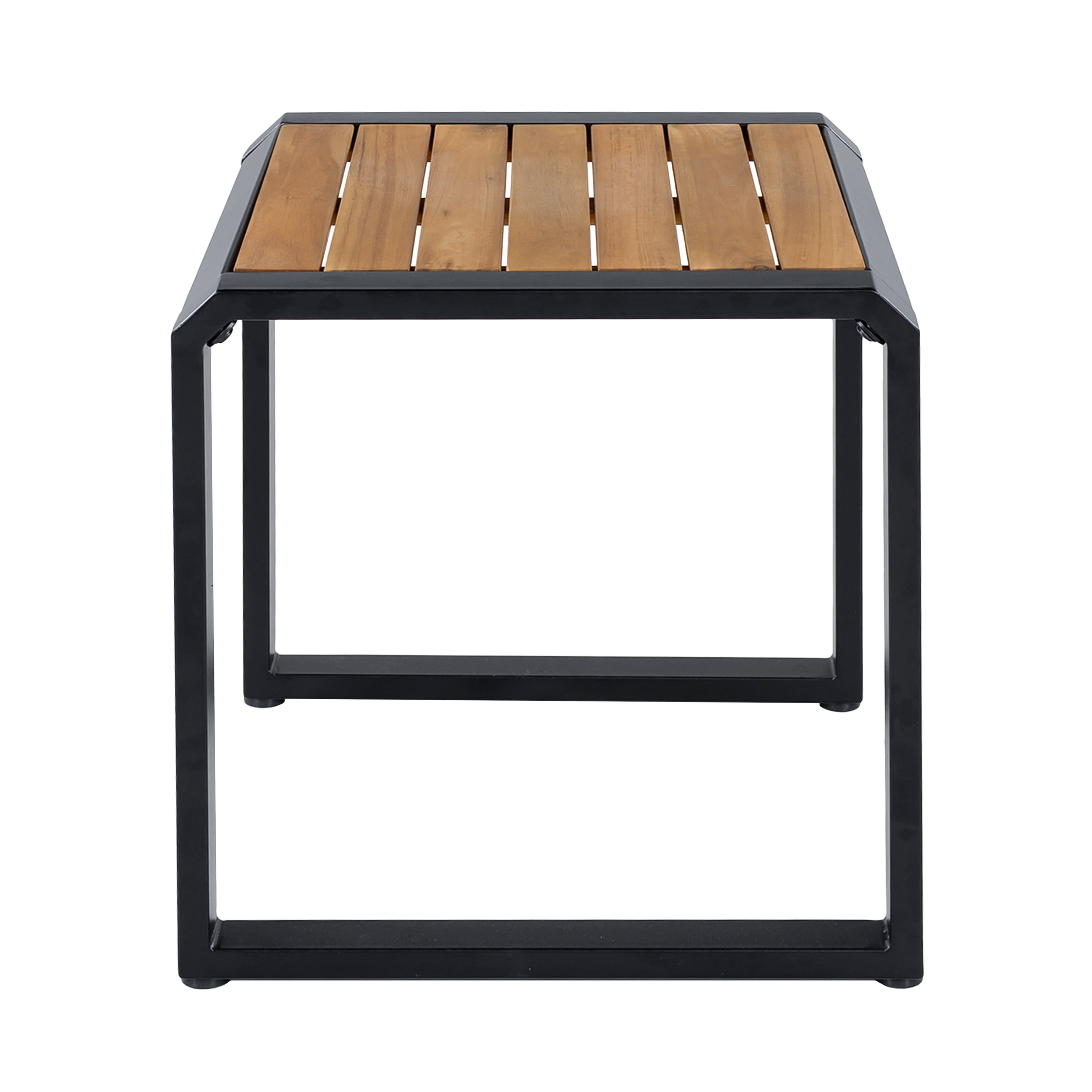 Outdoor Side Table 18.11 Inch, Patio Accent Table with Teak Wood Top and Black Metal Frame, Small End Table for Porch and Poolside, Black and Teak