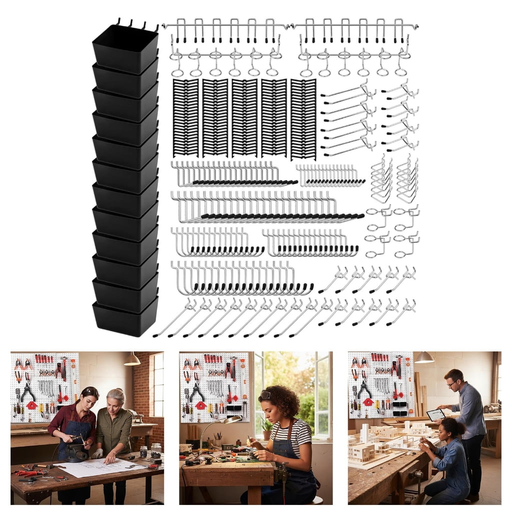 300Pcs Peg Board Hook Set Metal Tool Hook for Pegboard Wall Mounting