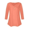 thumbnail image 7 of UAMVSH Womens 3/4 Sleeve Shirts Casual V-Neck Solid Color Tunic Tops Trendy Button Pullover Loose Fit Ladies Classic Blouses(Small,Orange), 7 of 7