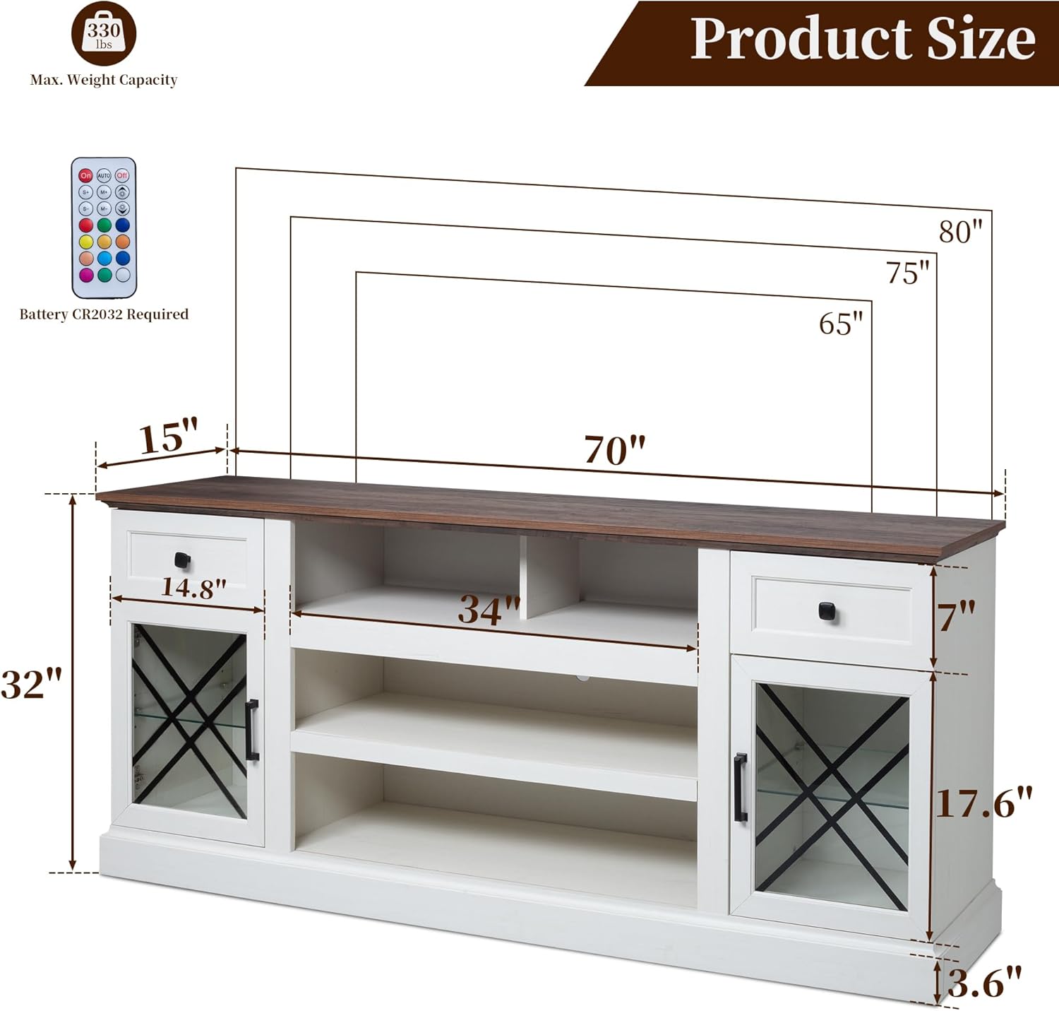 Fiakoa 70" Farmhouse TV Stand for TVs up to 80", White photo 4
