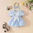 thumbnail image 2 of HCNTES Kid Toddler Girl Clothes Summer Toddler Girls Summer Outfits Short Sleeve T Shirts Tops and Shorts 2PCS Outfits Set(Dark Blue,0-3 Months), 2 of 7
