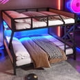 thumbnail image 2 of Full over Full Bunk Bed with Storage Shelf and LED Lights, Heavy Duty Metal Bunk Beds with Angled Ladder, Adults Bunk Bed with Noise-Reducing Rubber Stoppers, Black, 2 of 8