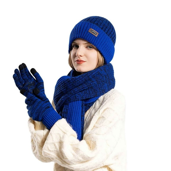 Glisme Winter Knitted Hat Scarf & Glove Sets For Men And Women For Fashionable Accessory Blue
