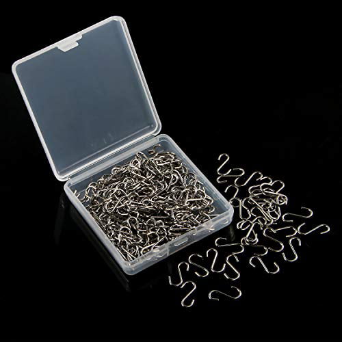 250pcs 0.55 Inch Mini S Hooks Connectors Small Metal S-Shaped Wire Hook with Box 