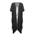 thumbnail image 2 of FKELYI Rose Flower Skull Print Kimono Coverups for Women Soft Beach Cover Up Half Sleeve Summer Cardigan Bikini Cover Ups Resort Wear Casual Cruise Outfits, 2 of 6