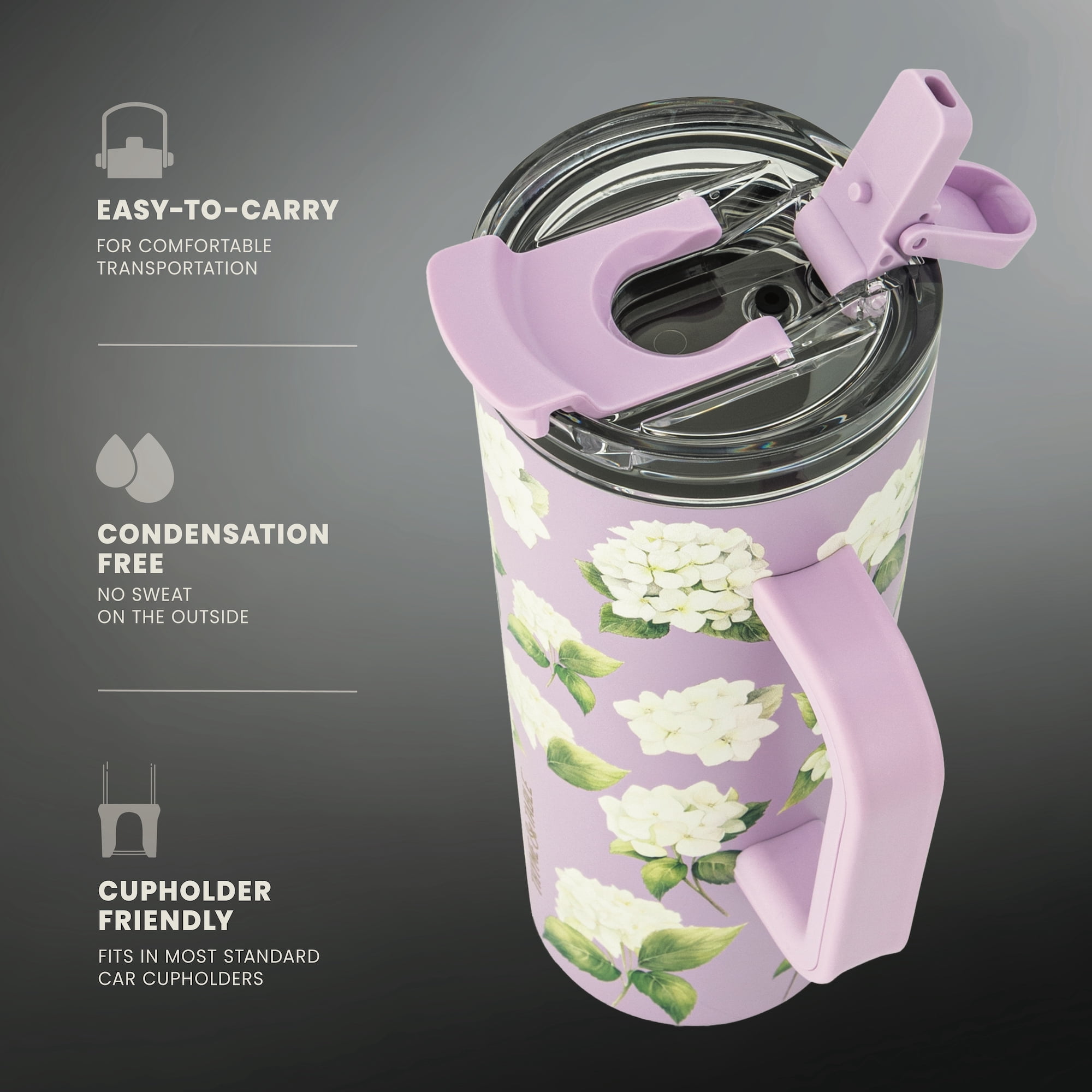 Thyme & Table 24oz Stainless Steel Luna Tumbler with Handle and Dual Straw Lid, Hydrangeas