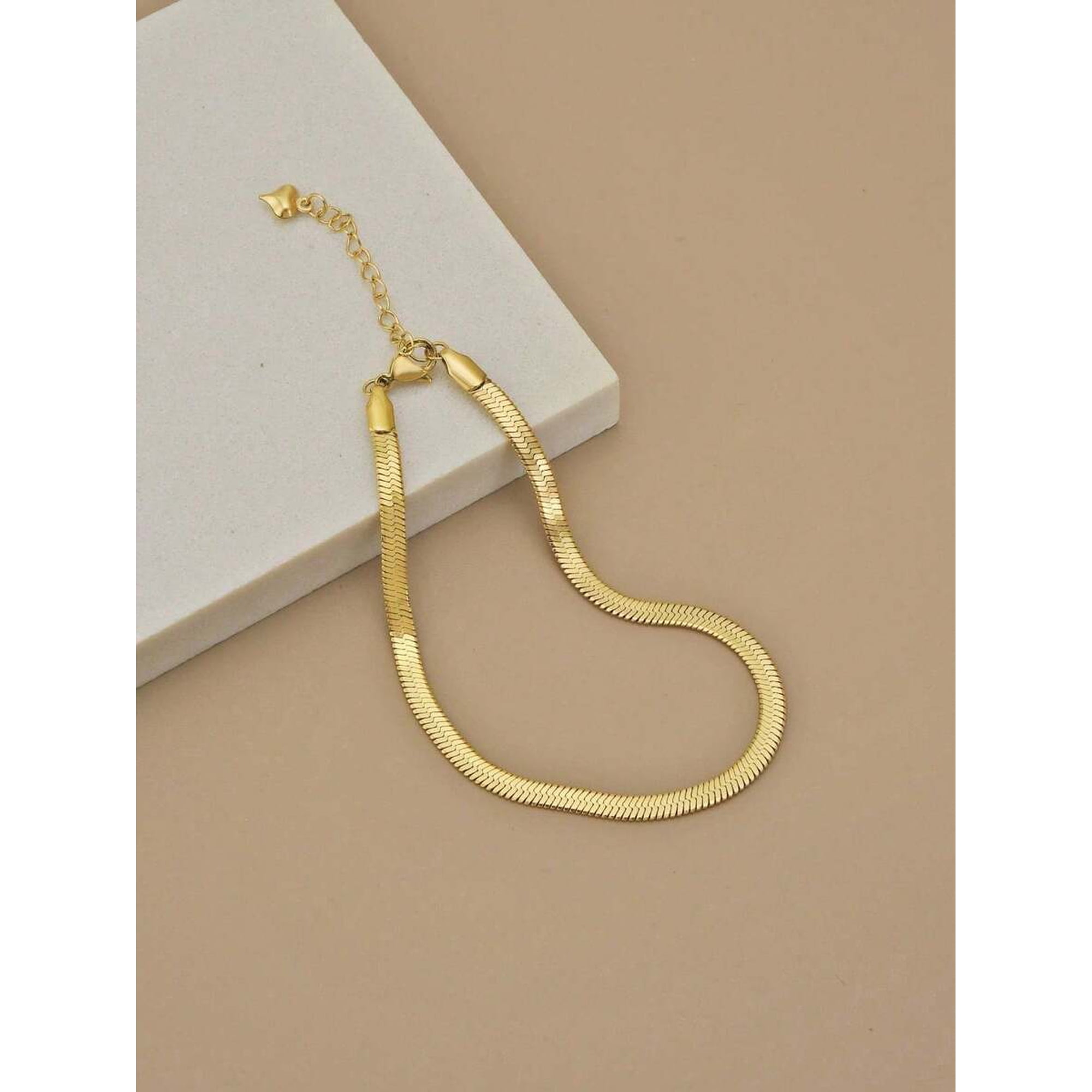 Gold Snake Chain Anklet With Lobster Clasp And Adjustable Extension