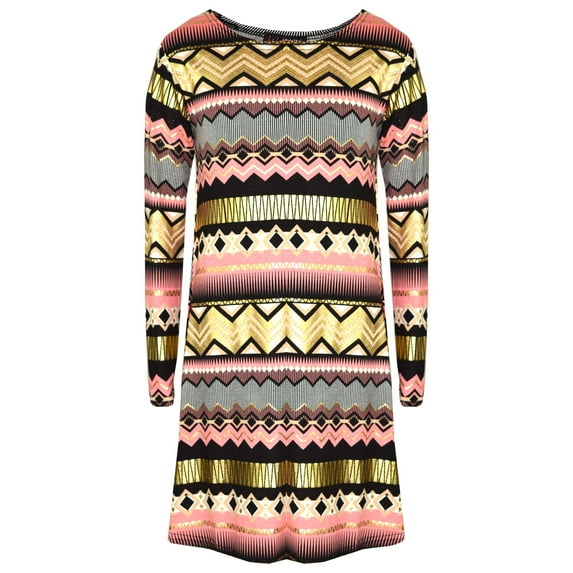 Girls Skater Dress Kids Aztec Print Summer Party Swing Midi Dresses 7-13 Years