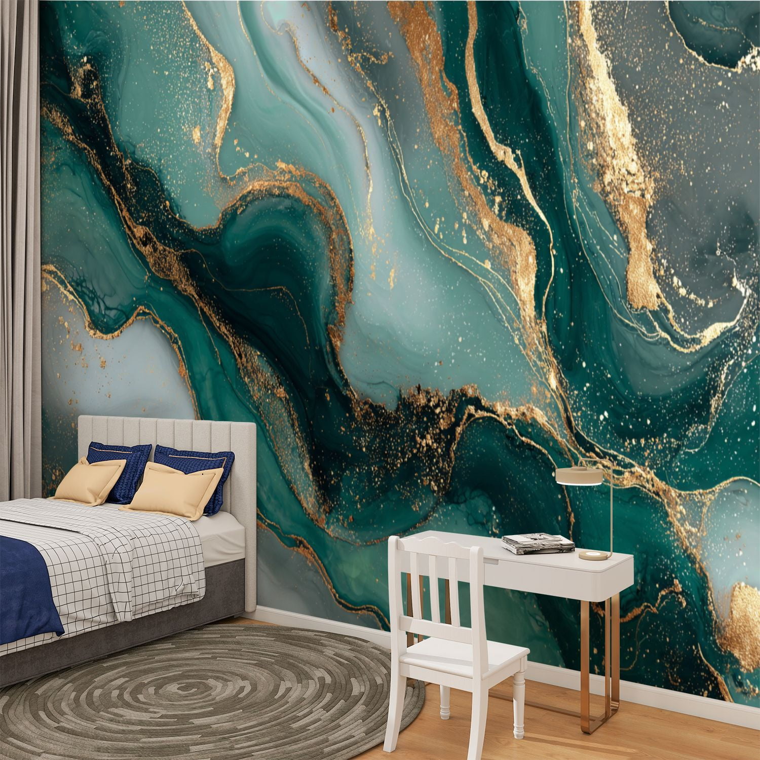 Peel and Stick Wallpaper Green Gold Abstract Marble Gold Foil Emerald Green Dark Green Modern Modern Art Wall Mural Decor Self Adhesive and Removable 100in x 144in