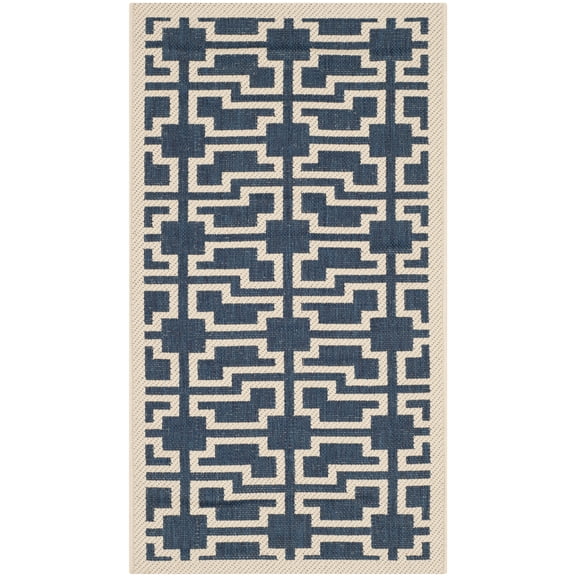 SAFAVIEH Courtyard Thurstan Geometric Indoor/Outdoor Area Rug, Navy/Beige, 2' x 3'7"