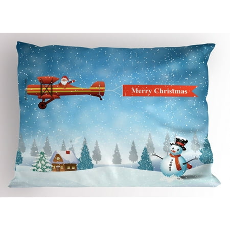 Christmas Pillow Sham Santa In A Plane With Banner Flying Over