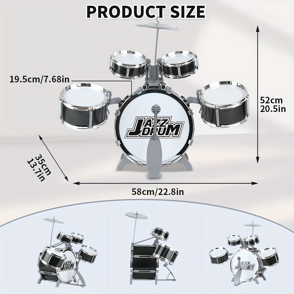 Felizhus kids drum set 10-piece with stool - beginner jazz drum kit for boys and girls ages 3-8, musical toy gift
