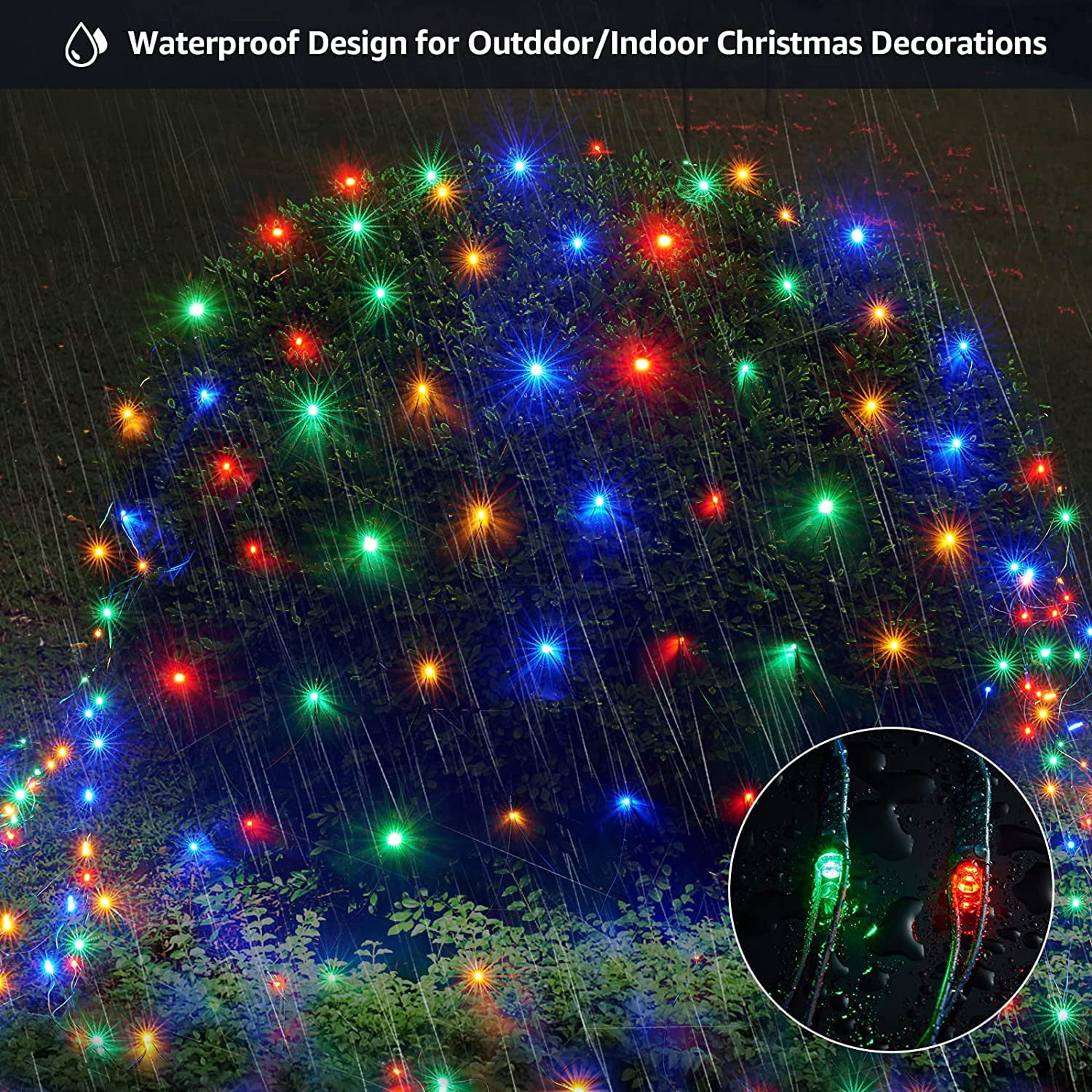 Christmas Net Lights 96 LED 5ft x 5ft Outdoor Christmas Bush Lights with 8 Modes, Connectable, Waterproof and Durable for Trees, Bushes, Christmas Decorations, Multicolor